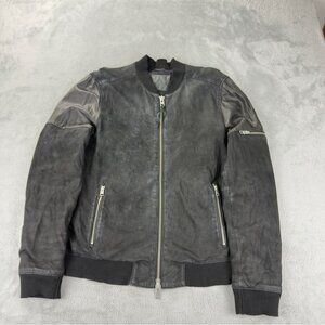 All Saints Men's Size XL AK10 100% Sheep Leather Bomber Jacket Made in India
